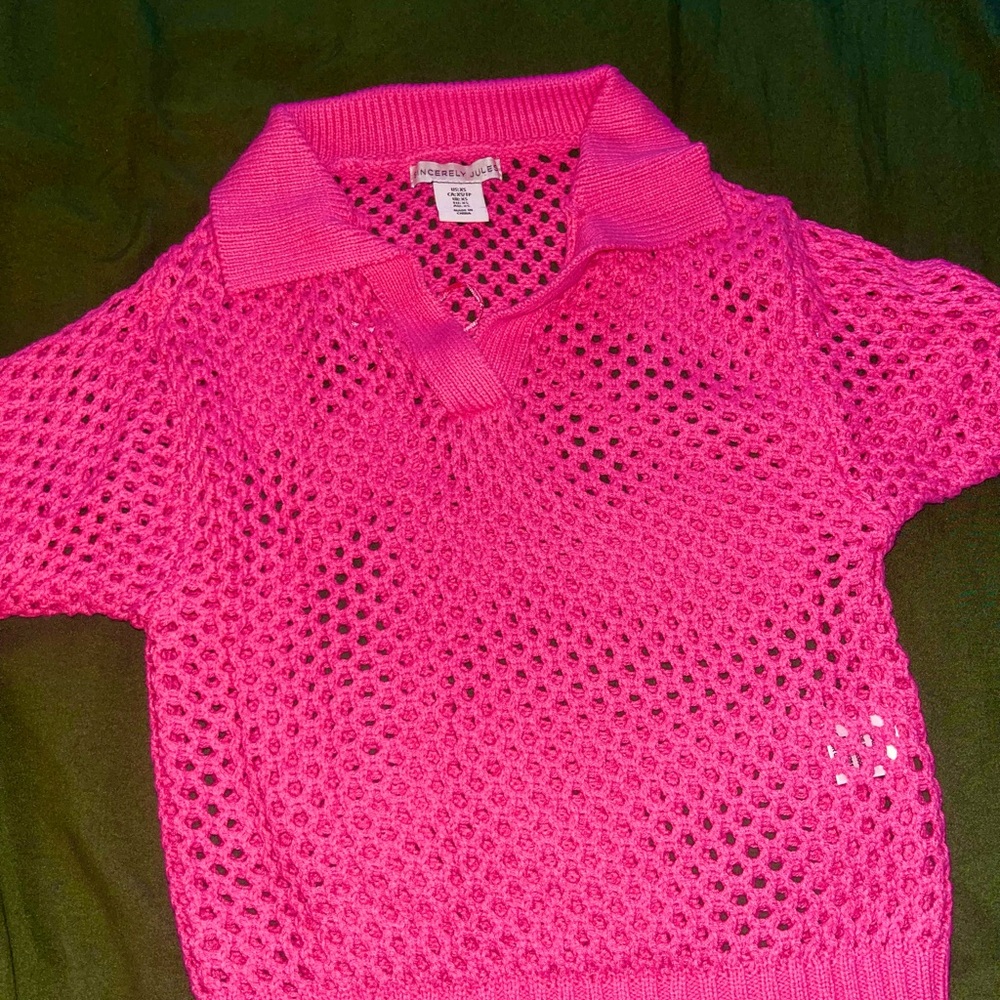 Pink Mesh Knit Polo Shirt
